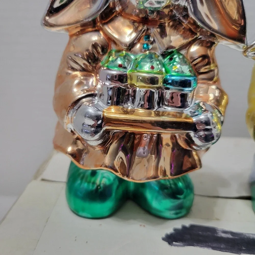 Armchair Shopper Shimmering Bunny Pair Easter‎ Hand Blown Mercury Glass So Cute!